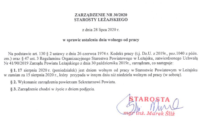 Zarządzenie 30/2020