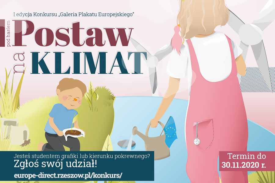 Grafika informująca o konkursie na plakat dotyczący zmian klimatycznych