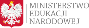 Logo Ministerstwa Edukacji Narodowej: orzeł biały na czerwonym tle i nazwa ministerstwa z prawej strony napisana czcionką w kolorze szarym