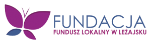 Logo Fundacji Fundusz Lokalny: motyl w kolorach niebieskim i fioletowym, po prawej stronie nazwa fundacji w tych samych kolorach