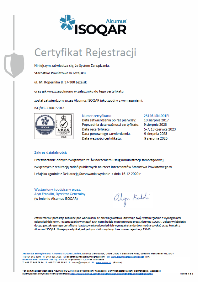 Certyfikat ISO27001