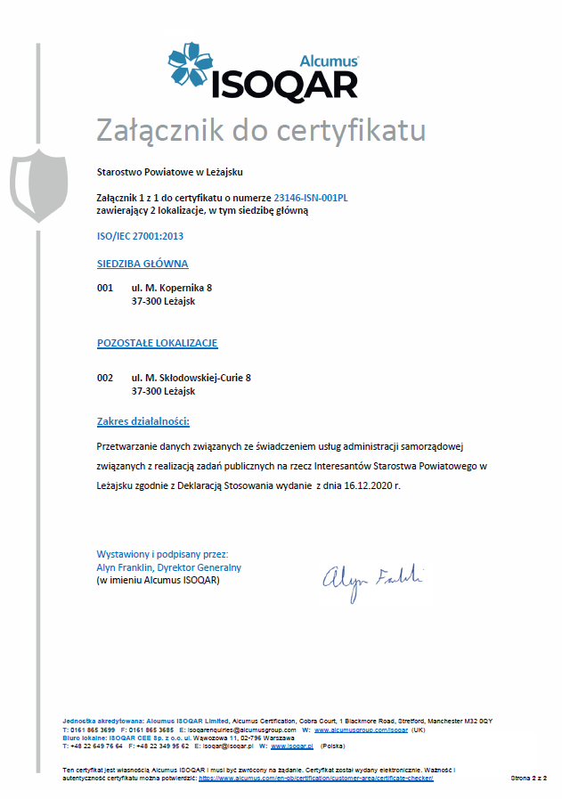 Certyfikat ISO27001